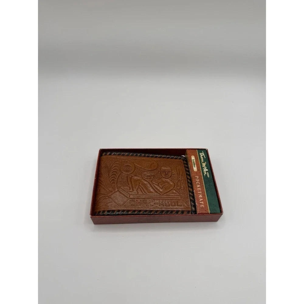 Vintage Thom McAn Pocketmate Leather Wallet CHAC-MOOL Tooled Aztec Maya New NIB